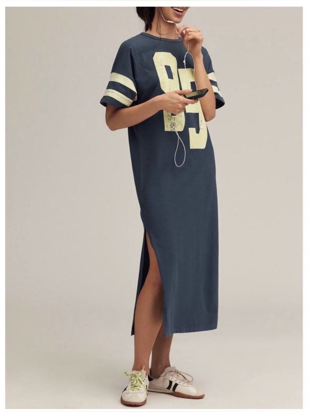 Anthropologie Navy '95 Graphic Stripe Sleeve T-Shirt Midi Dress